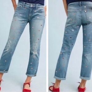 Anthropologie Pilcro Metallic Polka Dot Hyphen Boyfriend Blue Jeans Size 27